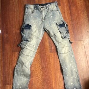 Men's Distressed Denim Cargo Pants